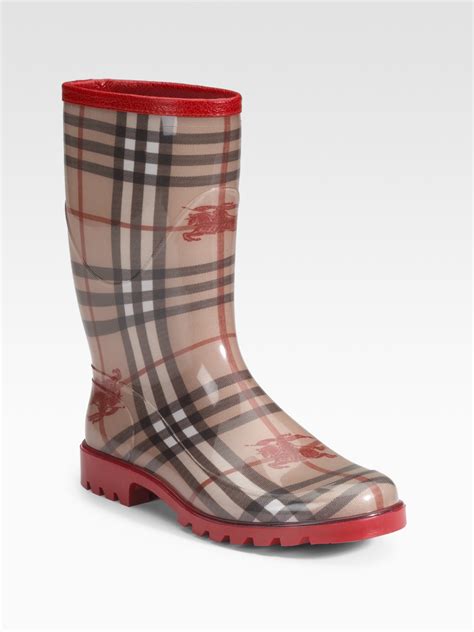 red burberry rain boots